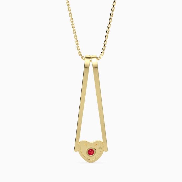 0.15Ct Red Round Flush Set Lab-Grown Diamond Gold Pendant Necklace
