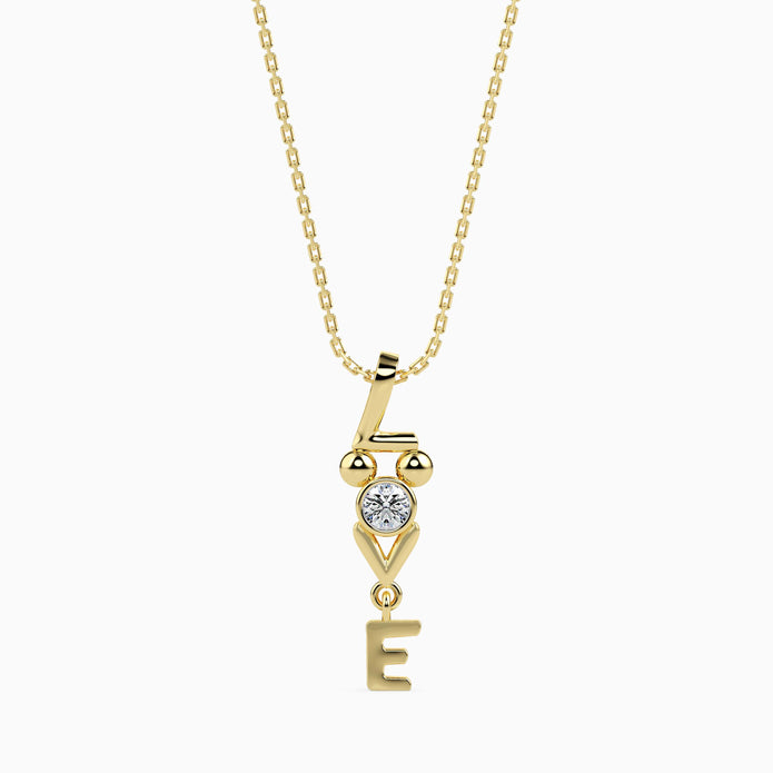 0.10Ct "Love" Word  Lab-Grown Diamond Gold Pendant Necklace
