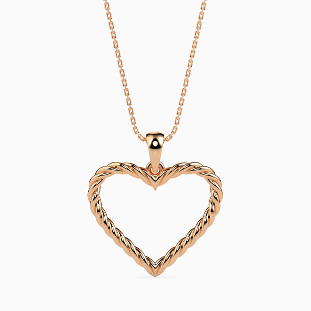 Rope Style Open Heart Gold Pendant Necklace