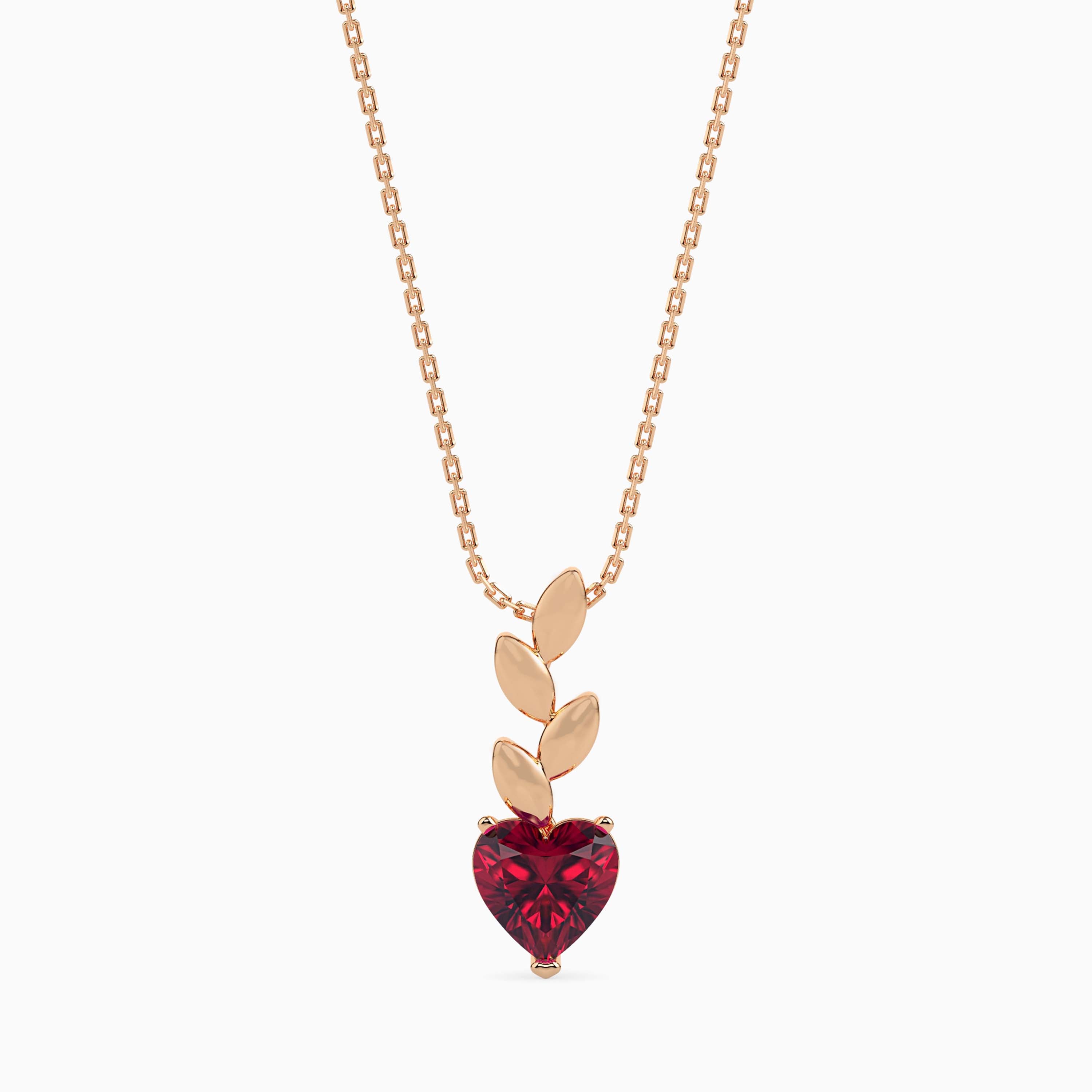 0.97Ct Red Heart Lab-Grown Diamond Gold Pendant Necklace