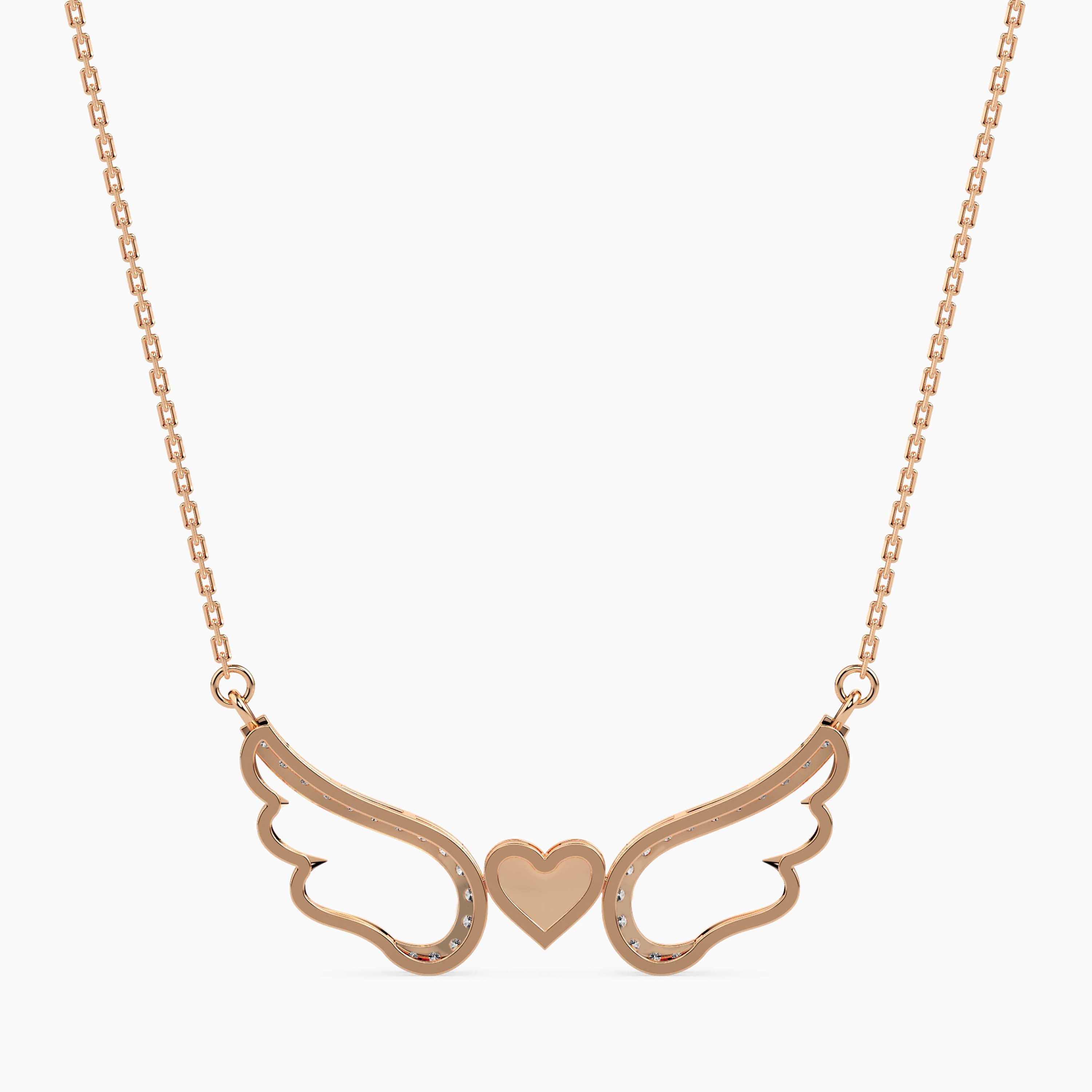 0.14Ct Angel Wings Heart Lab-Grown Diamond Gold Pendant Necklace