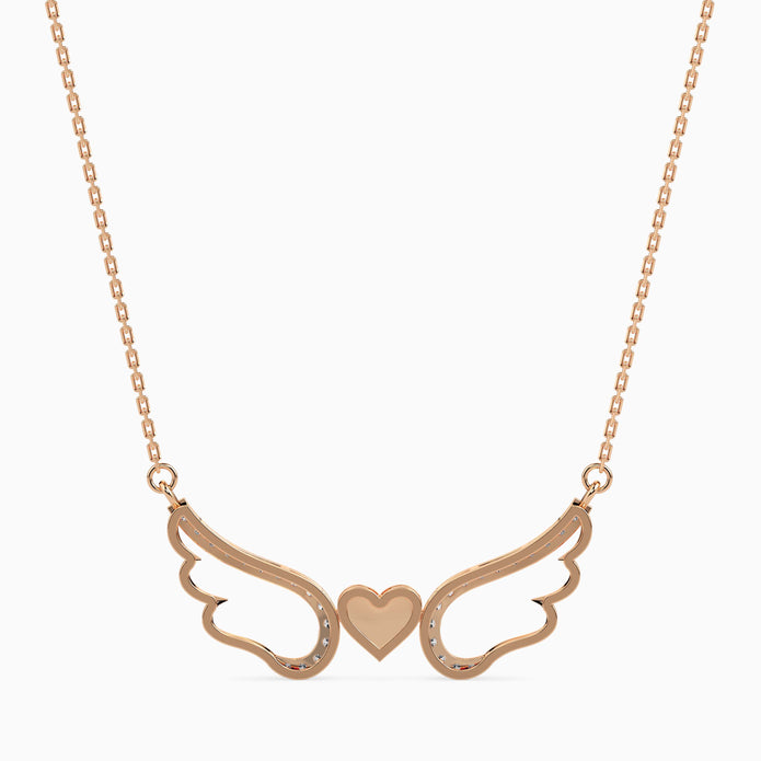 0.14Ct Angel Wings Heart Lab-Grown Diamond Gold Pendant Necklace