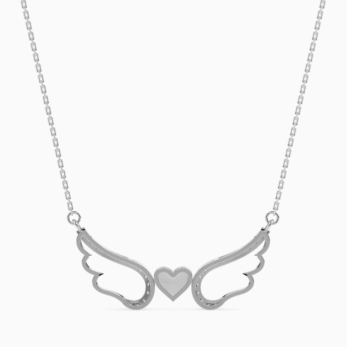 0.14Ct Angel Wings Heart Lab-Grown Diamond Gold Pendant Necklace