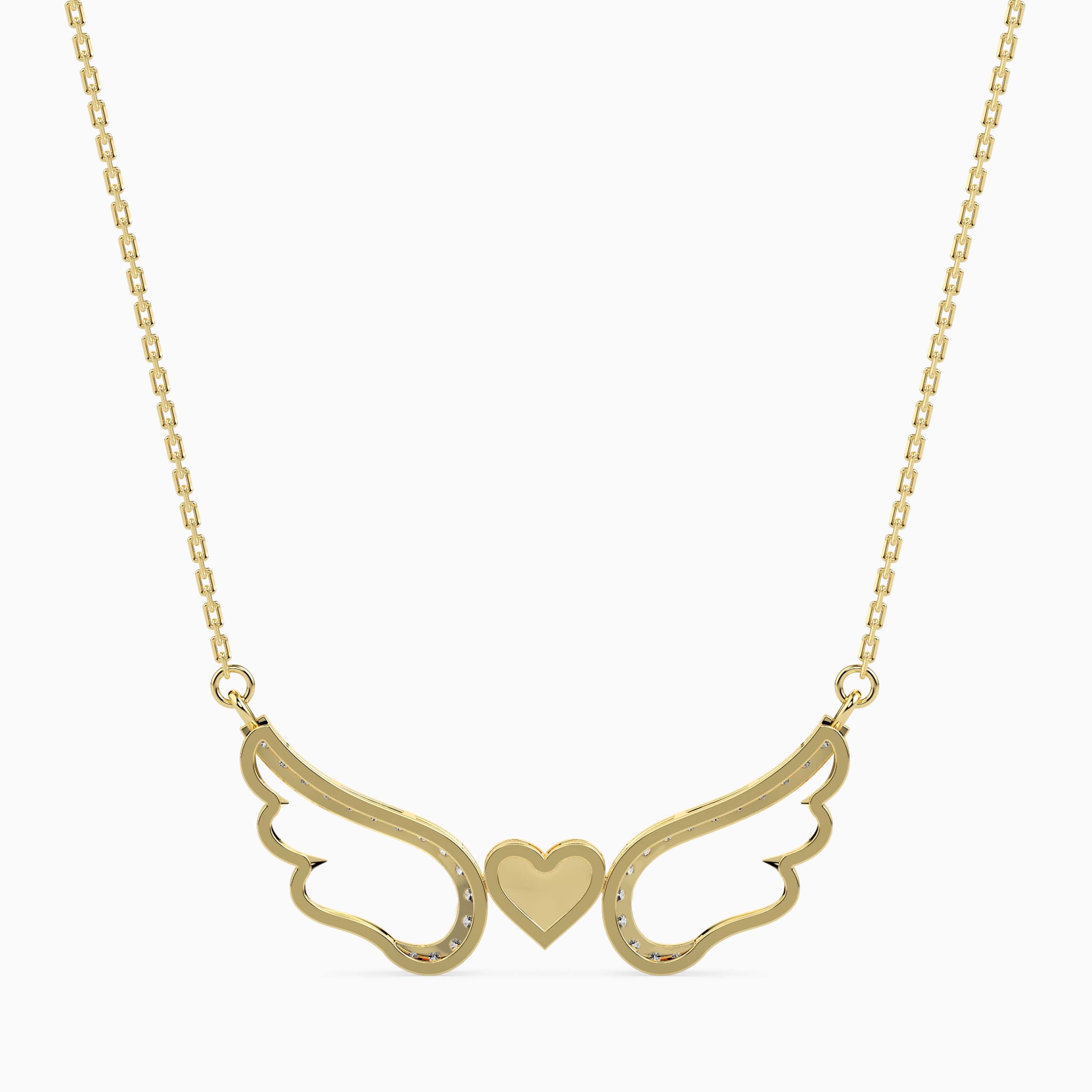 0.14Ct Angel Wings Heart Lab-Grown Diamond Gold Pendant Necklace