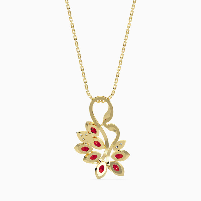 0.40Ct Swan Red Marqise Lab-Grown Diamond Gold Pendant Necklace