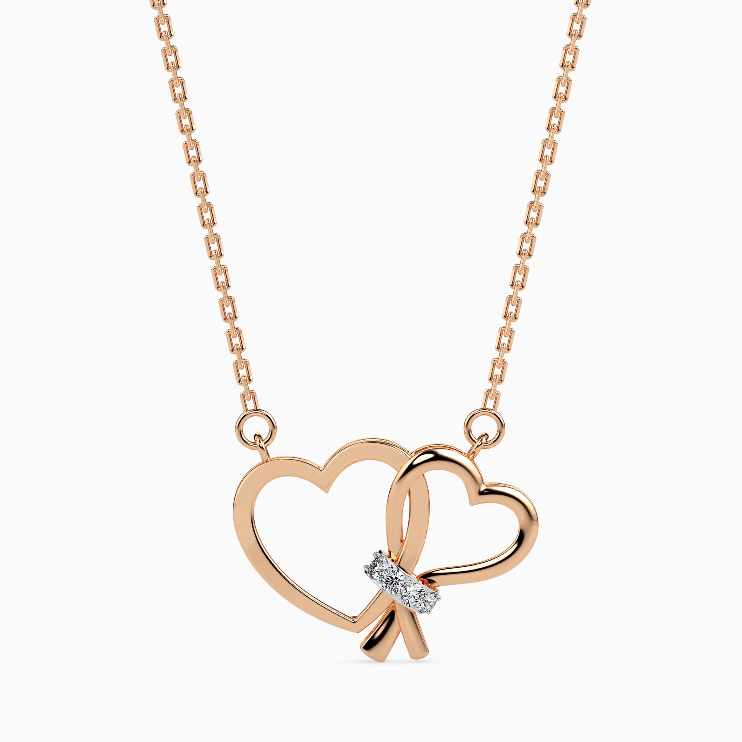 0.05Ct Interlocking Heart Lab-Grown Diamond Gold Pendant Necklace