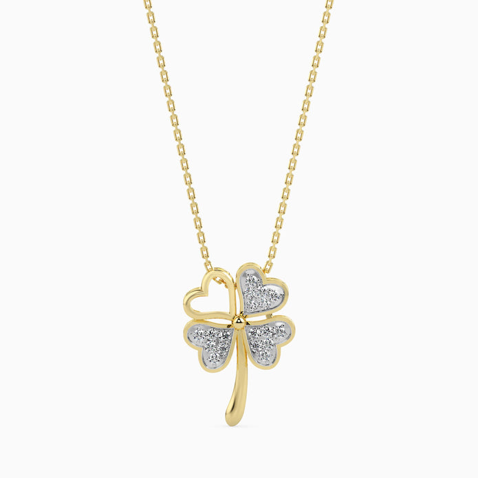 0.12Ct Four Leaf Clover Lab-Grown Diamond Gold Pendant Necklace