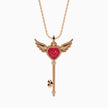 0.99Ct Winged Red Heart Key Lab-Grown Diamond Gold Pendant Necklace