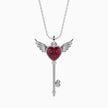 0.99Ct Winged Red Heart Key Lab-Grown Diamond Gold Pendant Necklace
