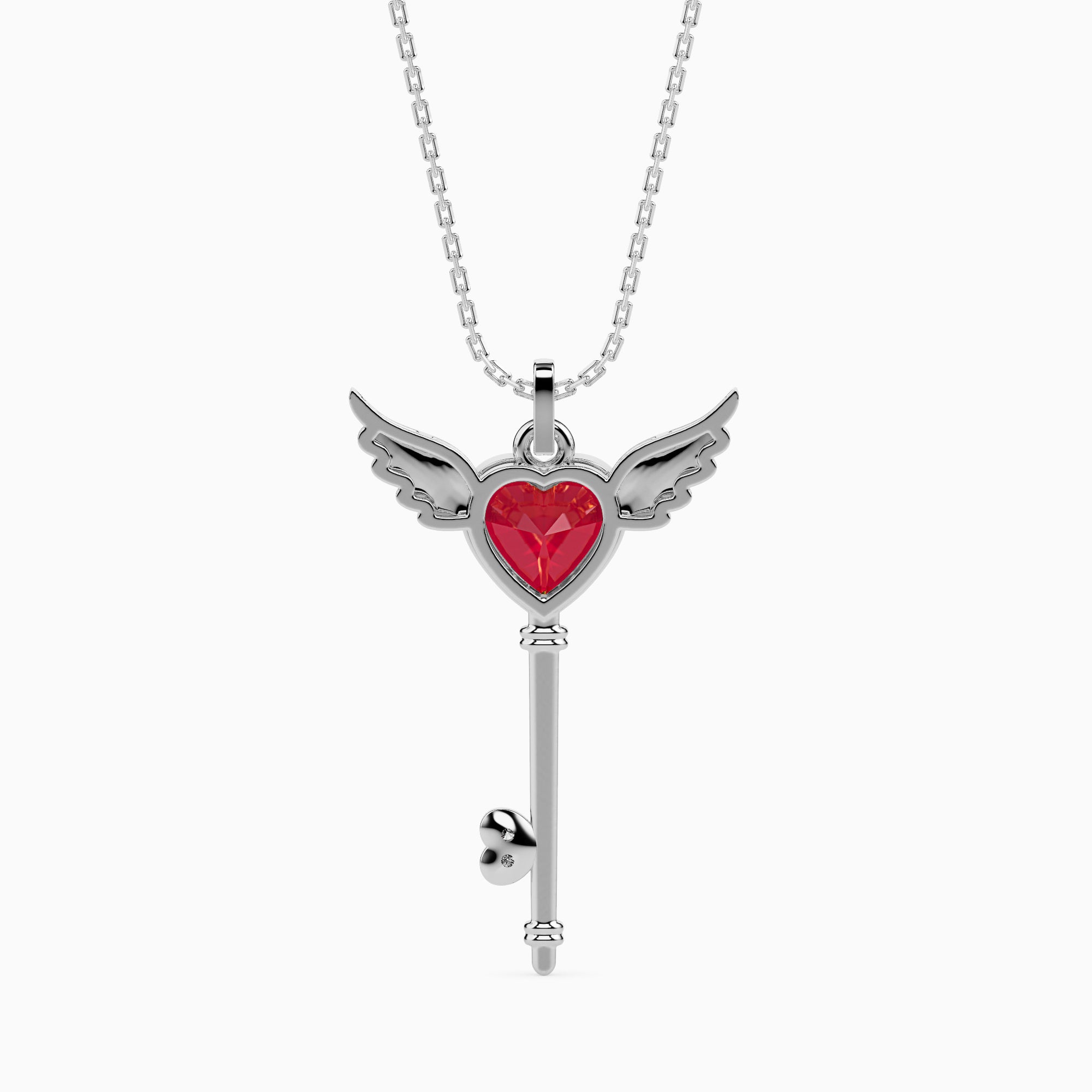 0.99Ct Winged Red Heart Key Lab-Grown Diamond Gold Pendant Necklace