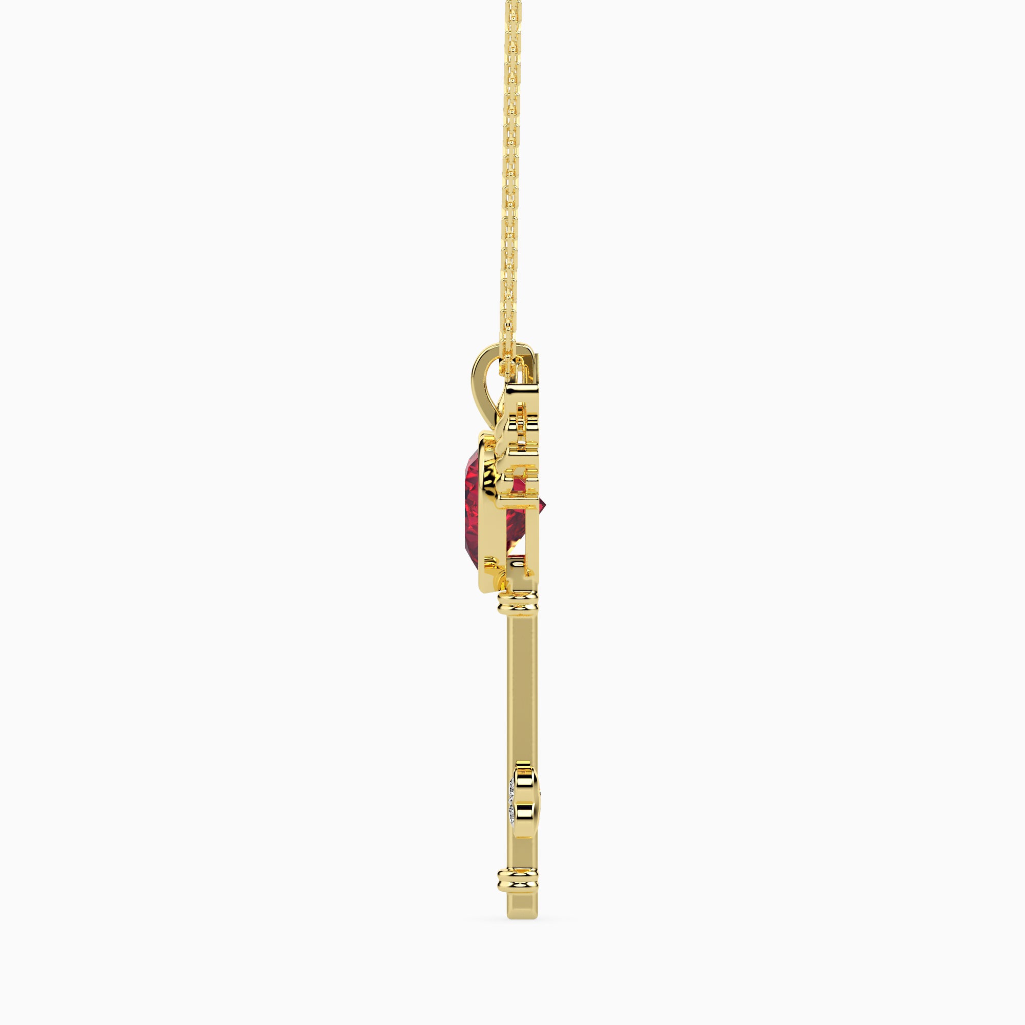 0.99Ct Winged Red Heart Key Lab-Grown Diamond Gold Pendant Necklace