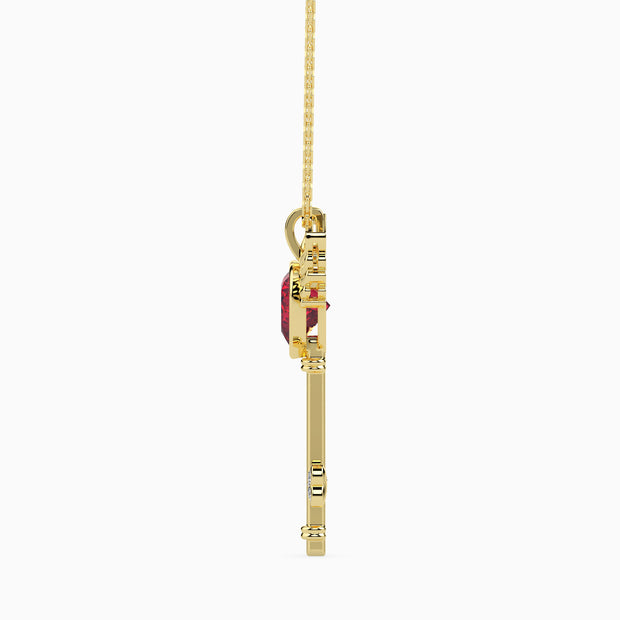 0.99Ct Winged Red Heart Key Lab-Grown Diamond Gold Pendant Necklace