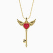 0.99Ct Winged Red Heart Key Lab-Grown Diamond Gold Pendant Necklace