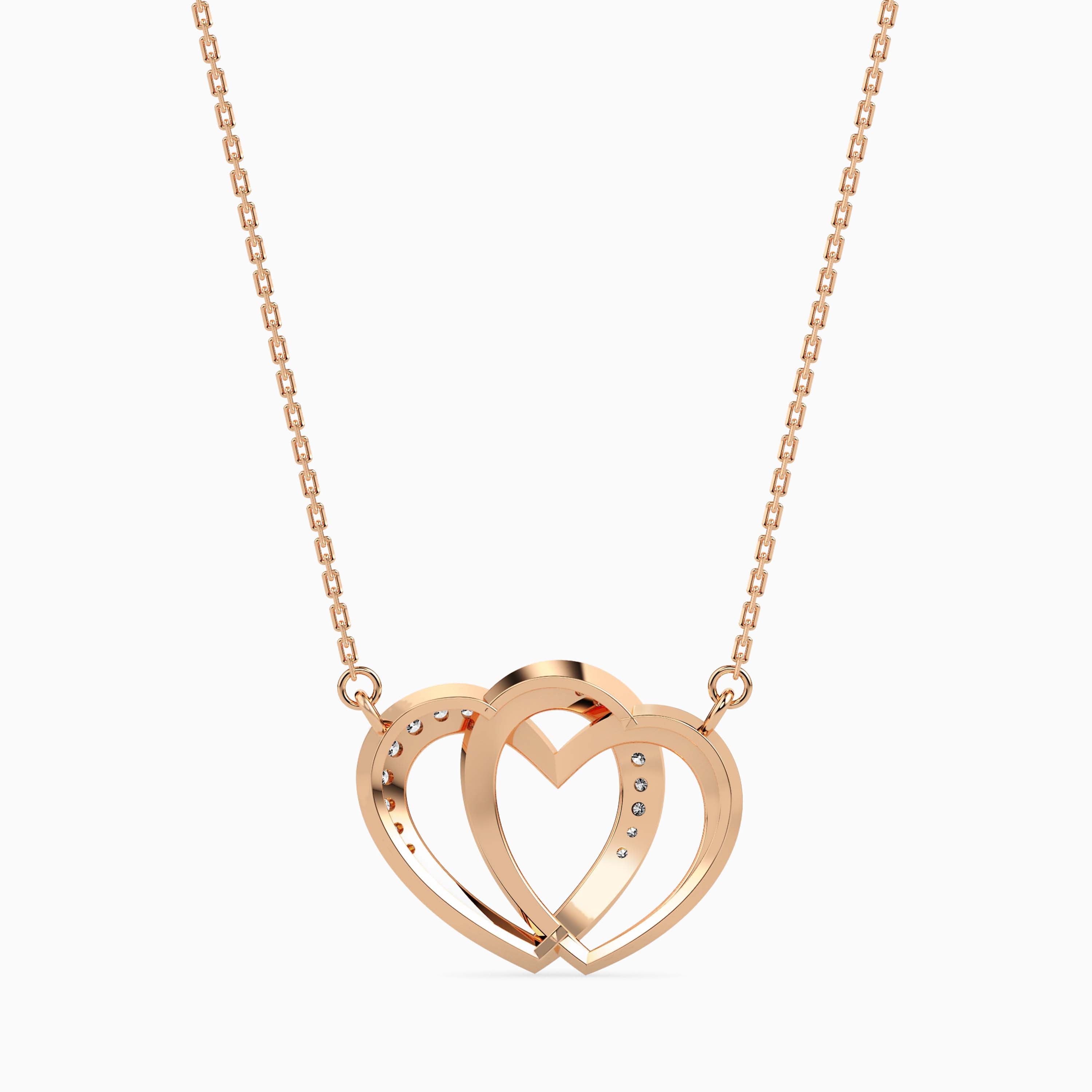 0.11Ct Double Heart Lab-Grown Diamond Gold Pendant Necklace
