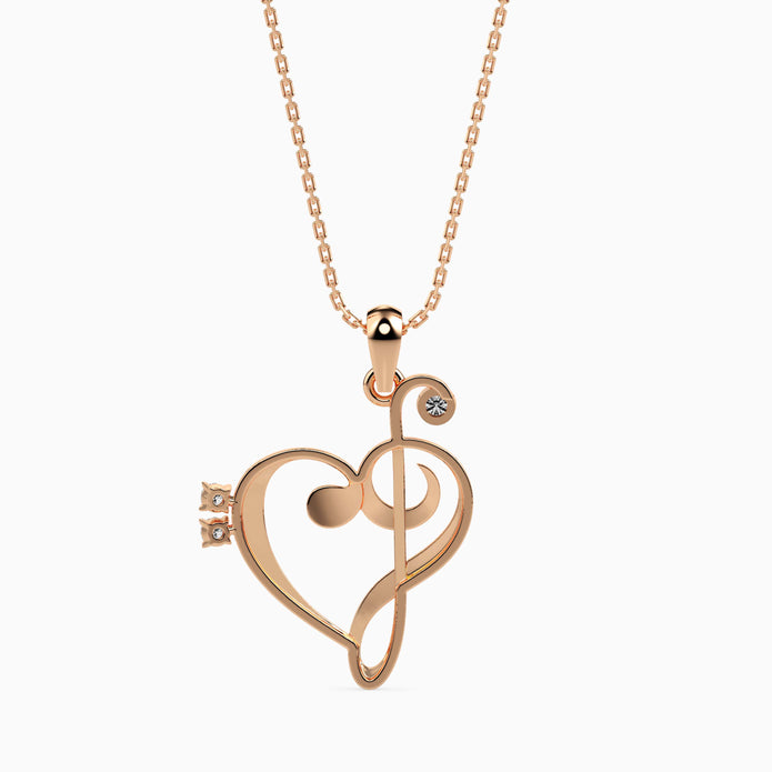 0.05Ct Musical Treble Clef Heart Lab-Grown Diamond Gold Pendant Necklace