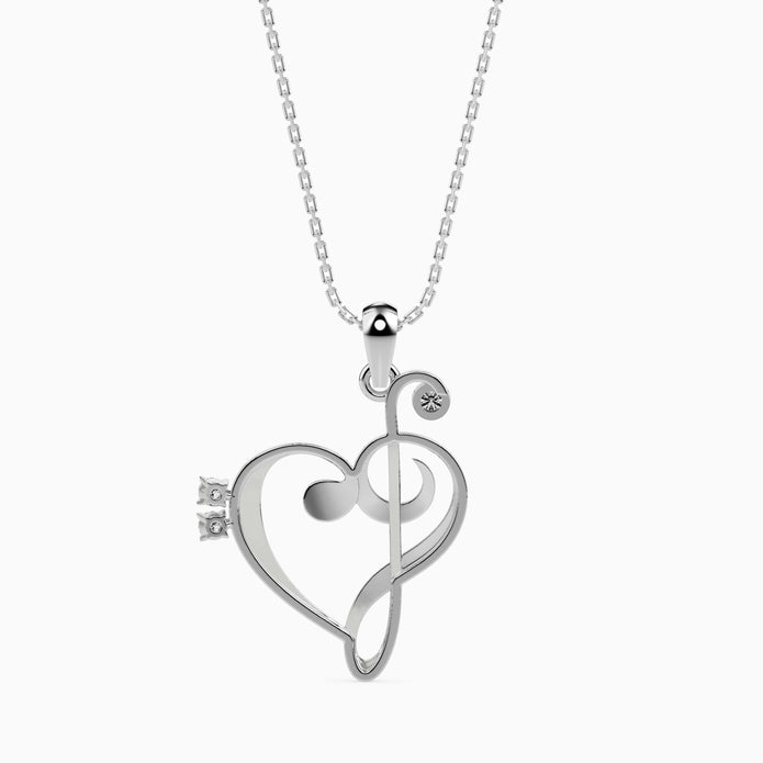 0.05Ct Musical Treble Clef Heart Lab-Grown Diamond Gold Pendant Necklace