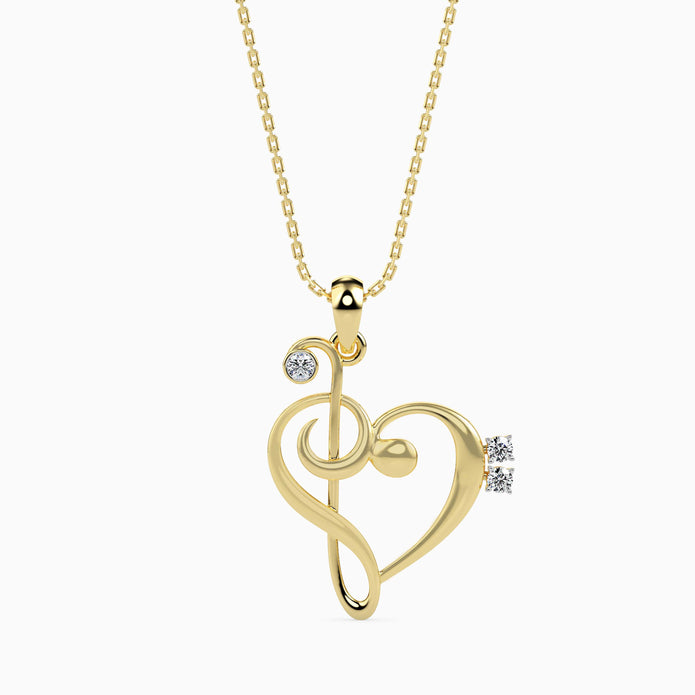 0.05Ct Musical Treble Clef Heart Lab-Grown Diamond Gold Pendant Necklace