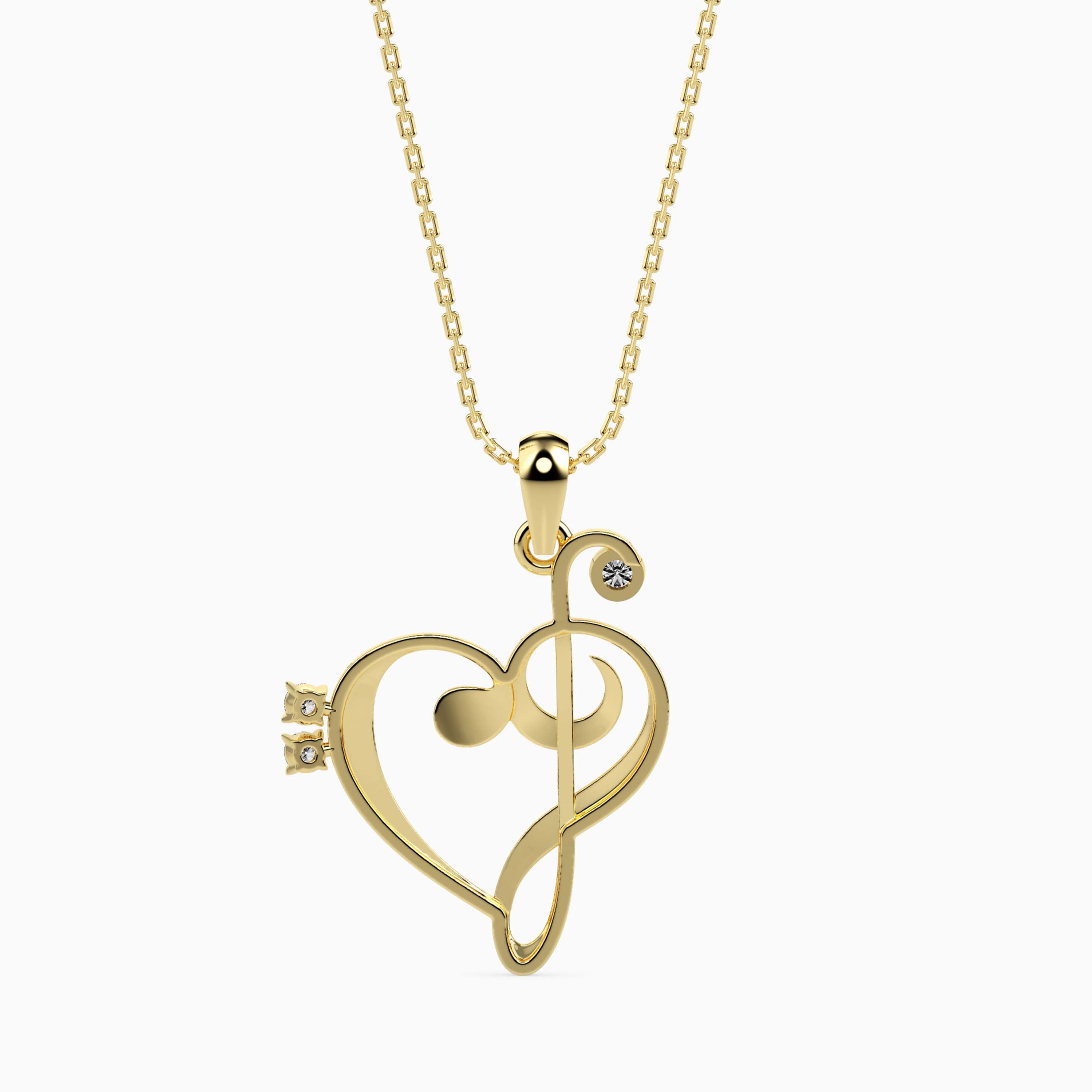 0.05Ct Musical Treble Clef Heart Lab-Grown Diamond Gold Pendant Necklace