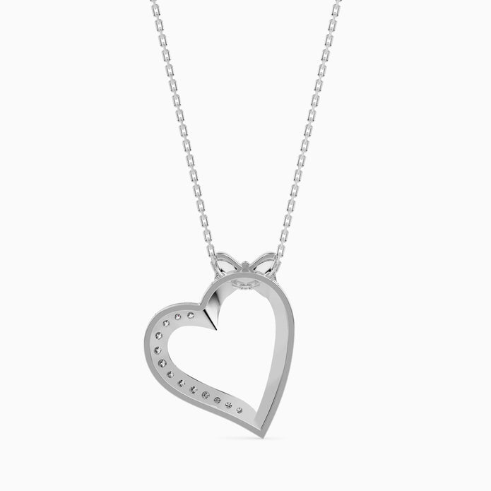 0.10Ct Bow Design Micro Pave Heart Lab-Grown Diamond Gold Pendant Necklace