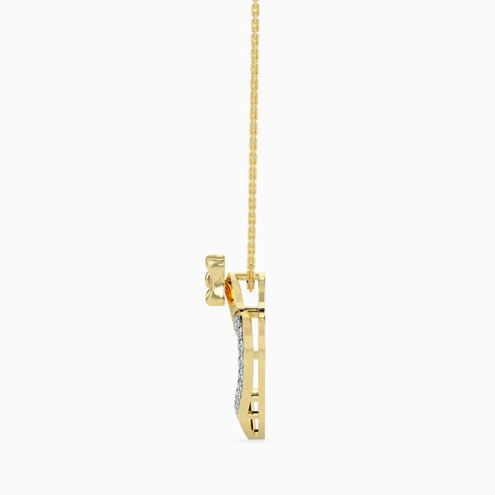0.10Ct Bow Design Micro Pave Heart Lab-Grown Diamond Gold Pendant Necklace