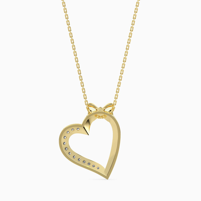 0.10Ct Bow Design Micro Pave Heart Lab-Grown Diamond Gold Pendant Necklace