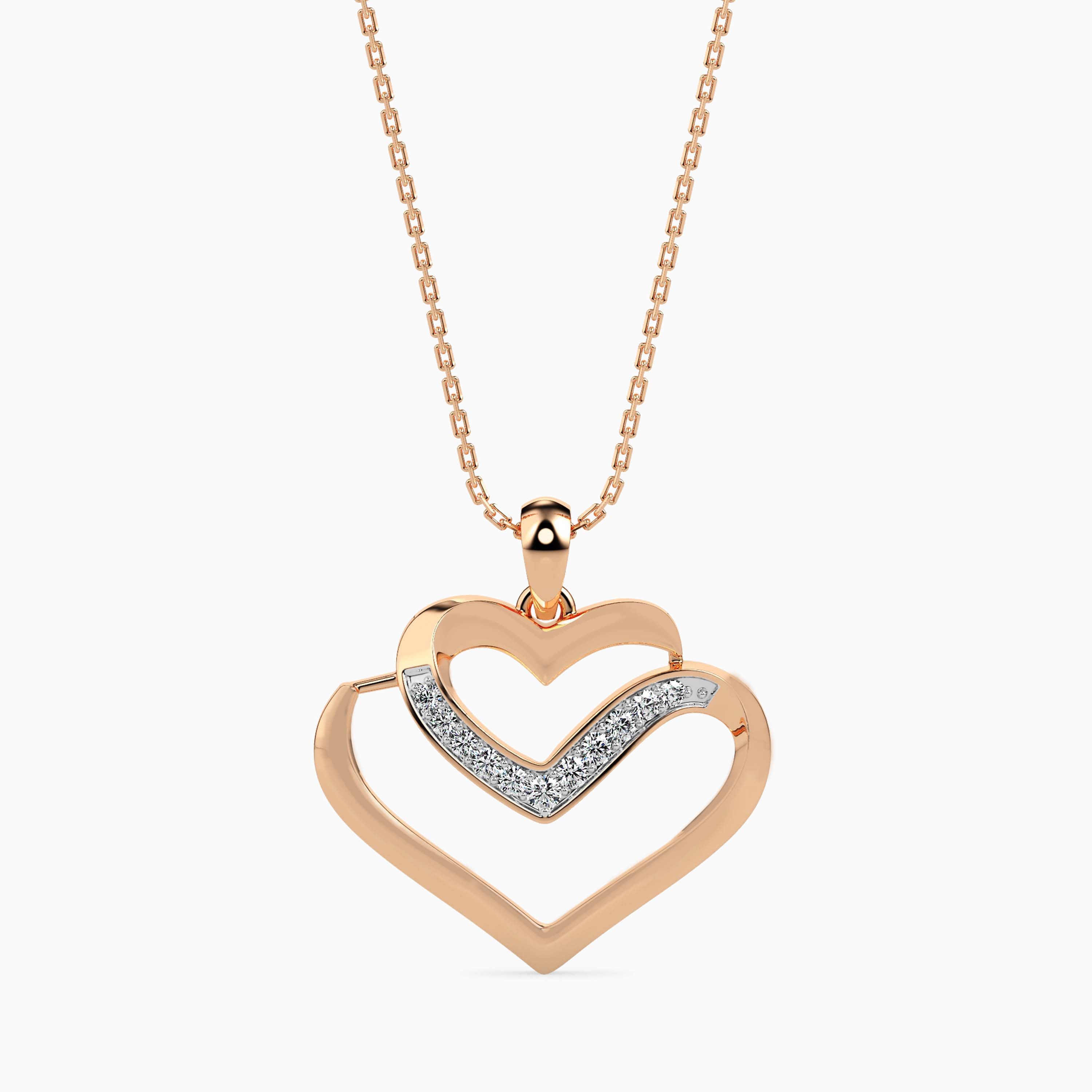 0.09Ct Double Heart Lab-Grown Diamond Gold Pendant Necklace