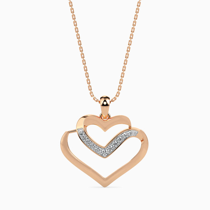 0.09Ct Double Heart Lab-Grown Diamond Gold Pendant Necklace