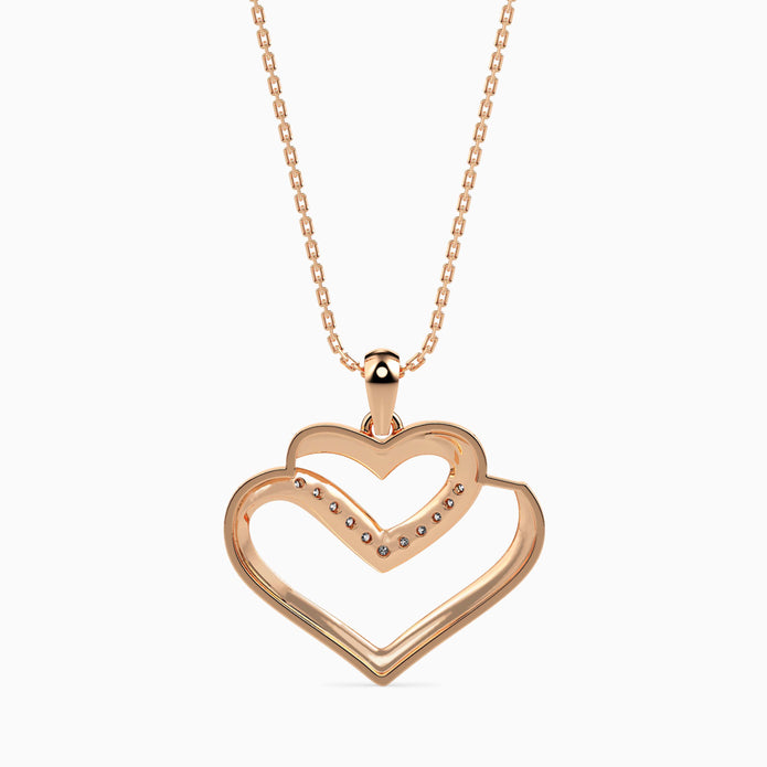 0.09Ct Double Heart Lab-Grown Diamond Gold Pendant Necklace