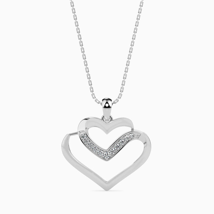 0.09Ct Double Heart Lab-Grown Diamond Gold Pendant Necklace
