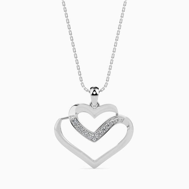 0.09Ct Double Heart Lab-Grown Diamond Gold Pendant Necklace
