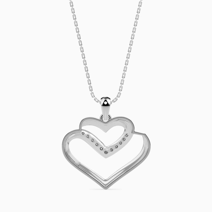 0.09Ct Double Heart Lab-Grown Diamond Gold Pendant Necklace