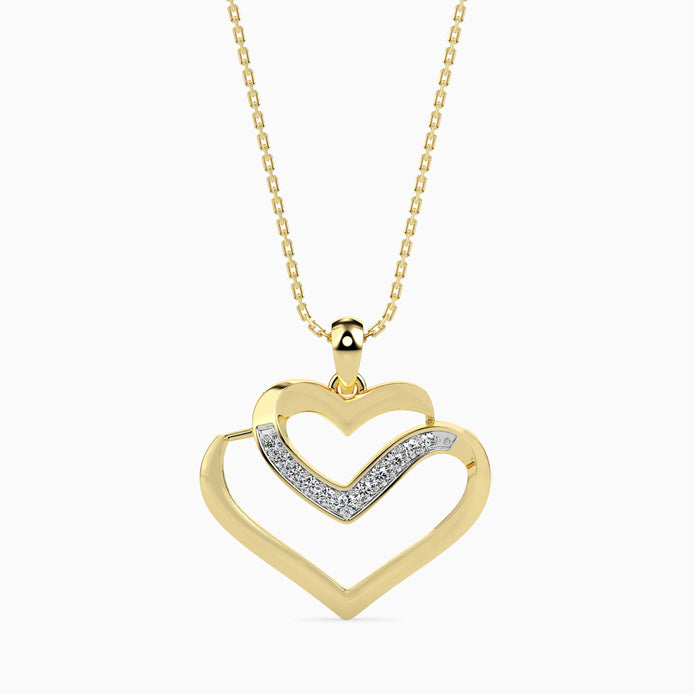 0.09Ct Double Heart Lab-Grown Diamond Gold Pendant Necklace