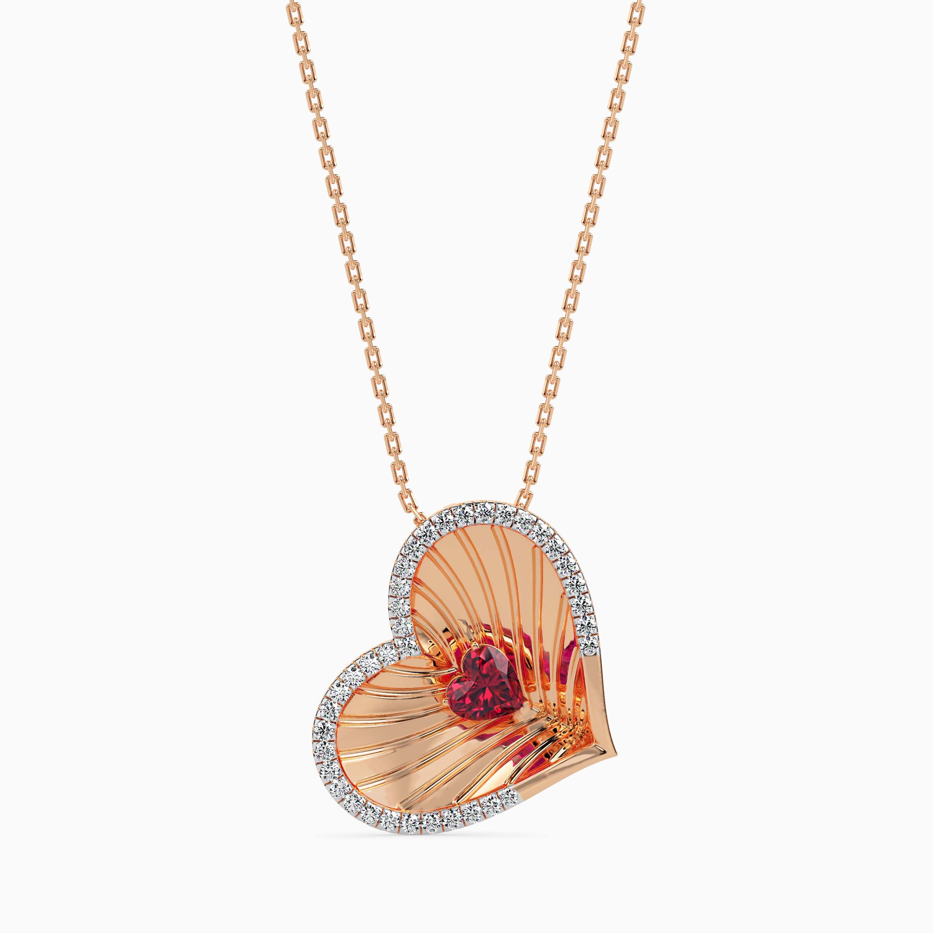 0.40Ct Red Heart Halo Lab-Grown Diamond Gold Pendant Necklace