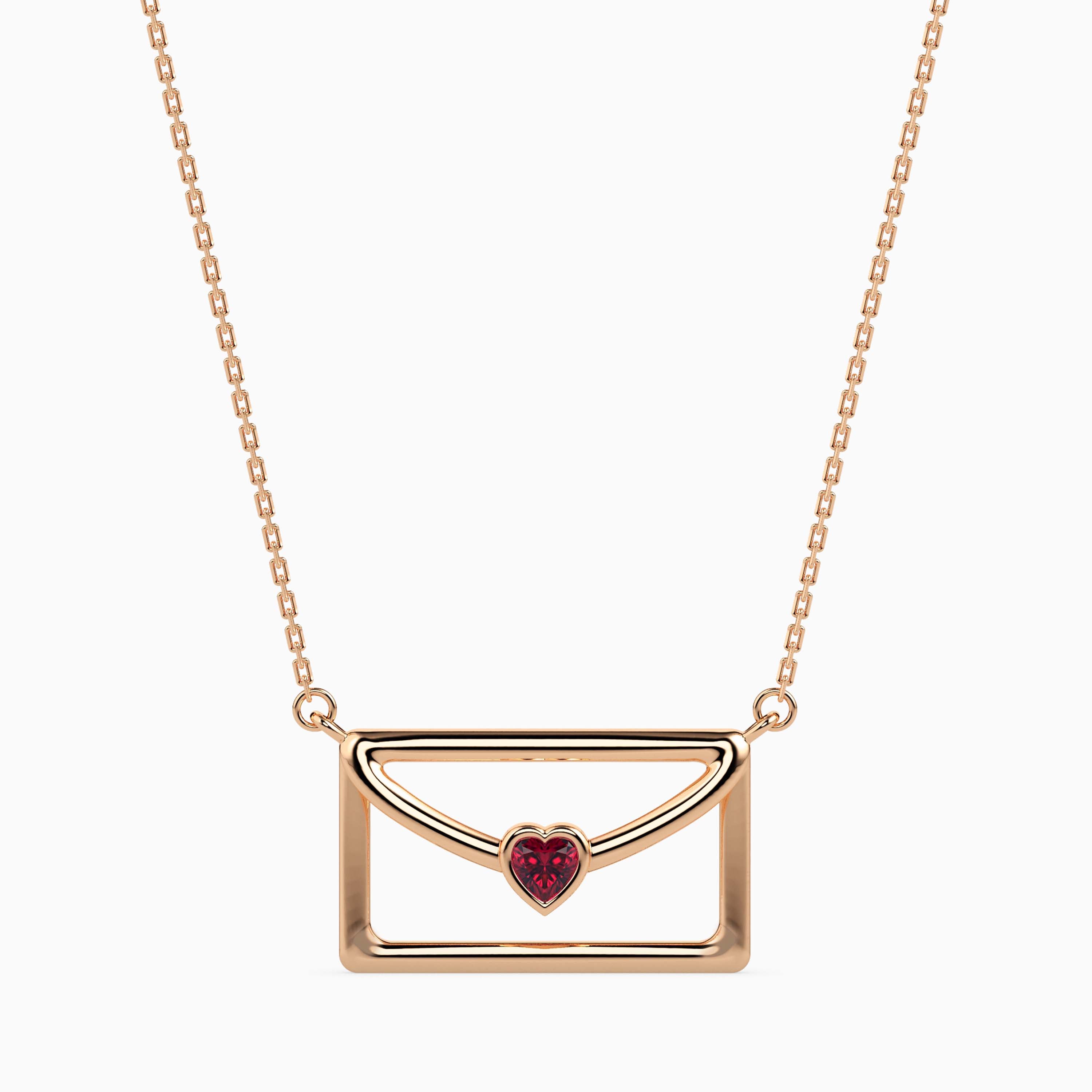 0.10Ct Love Letter Red Heart Lab-Grown Diamond Gold Pendant Necklace
