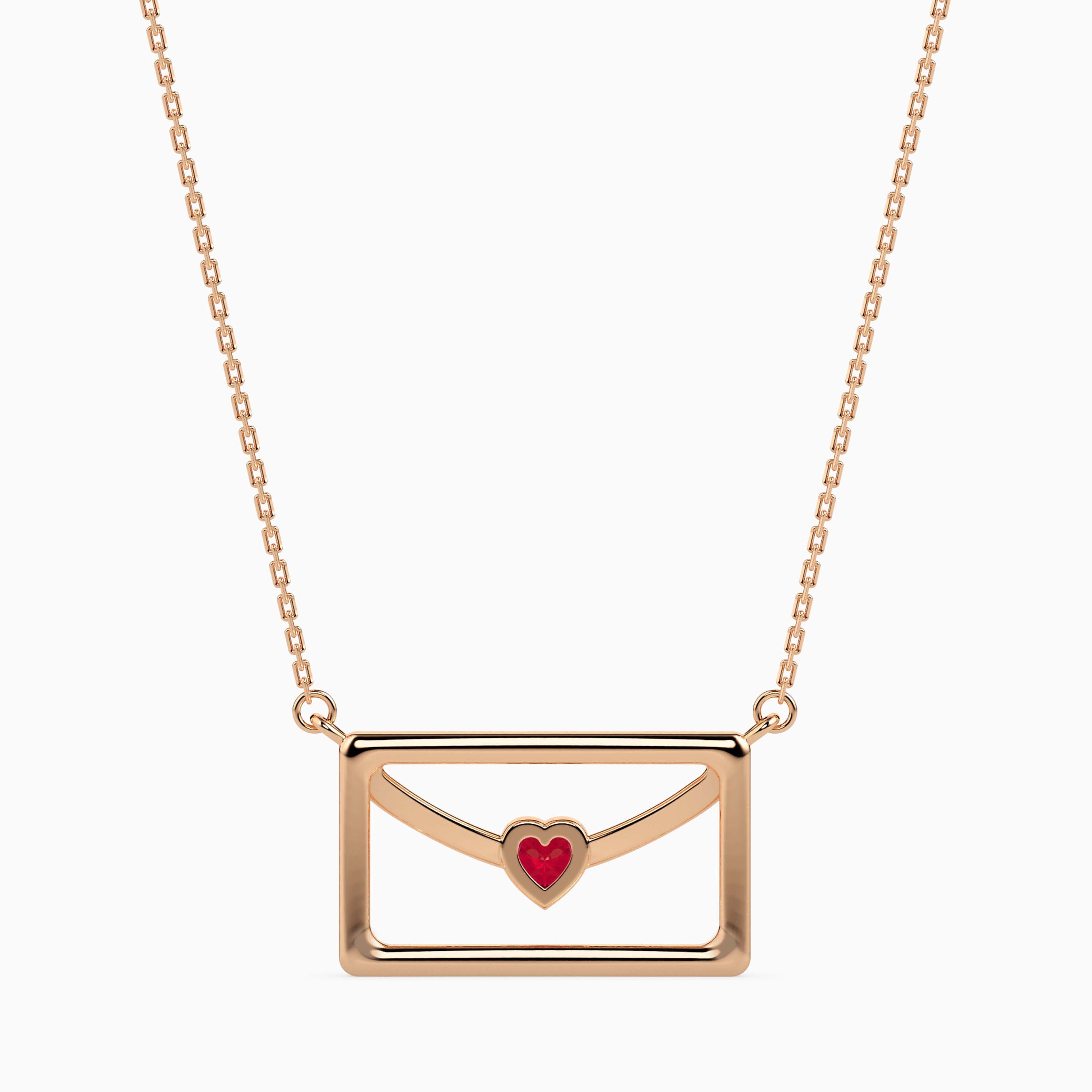 0.10Ct Love Letter Red Heart Lab-Grown Diamond Gold Pendant Necklace