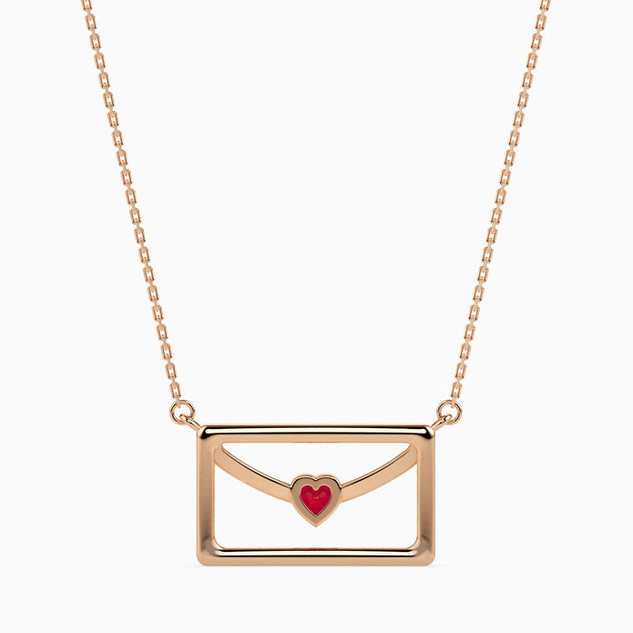 0.10Ct Love Letter Red Heart Lab-Grown Diamond Gold Pendant Necklace