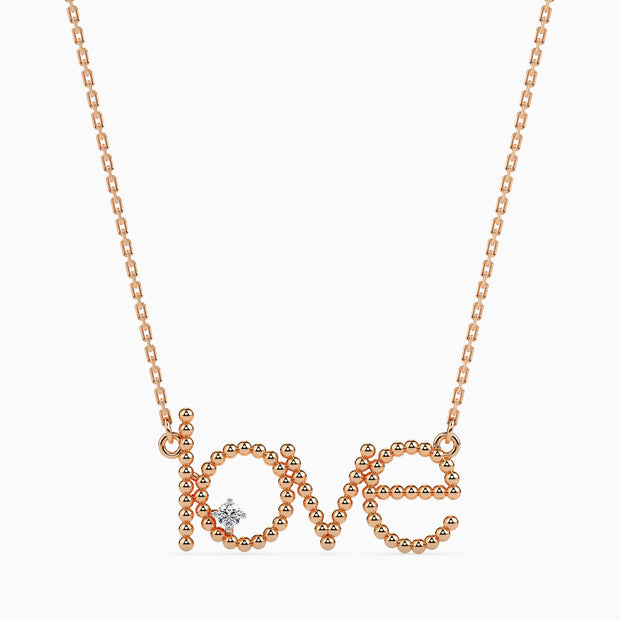 0.03Ct "Love" Words Round Lab-Grown Diamond Gold Pendant Necklace