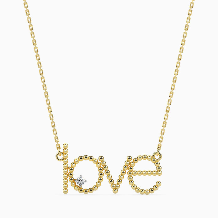 0.03Ct "Love" Words Round Lab-Grown Diamond Gold Pendant Necklace