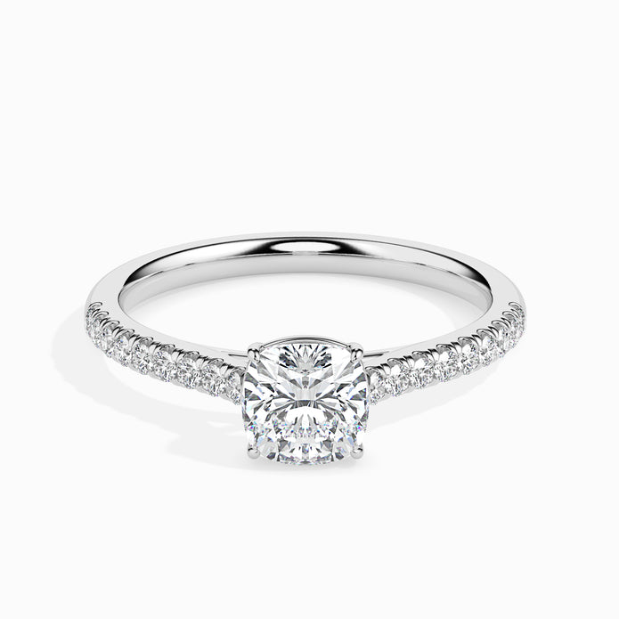 Cushion Cut Prong Set Lab-Grown Diamond Gold Ring
