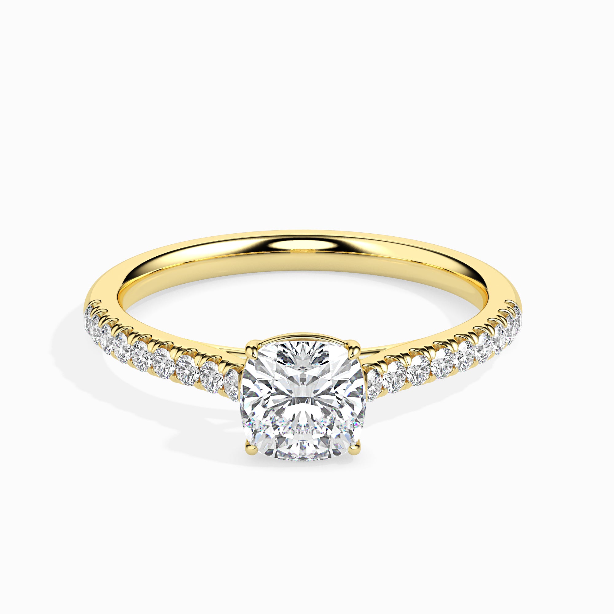 Cushion Cut Prong Set Lab-Grown Diamond Gold Ring