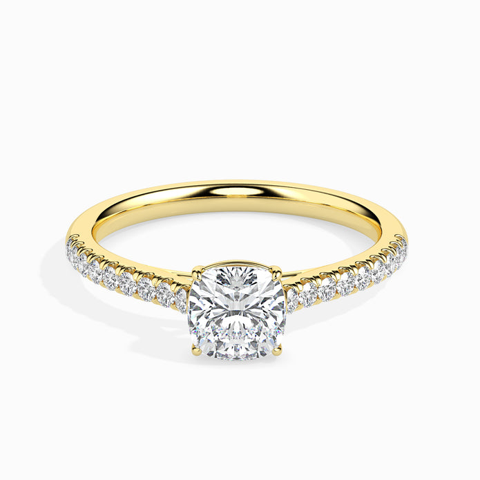 Cushion Cut Prong Set Lab-Grown Diamond Gold Ring