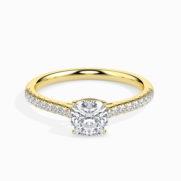 Cushion Cut Prong Set Lab-Grown Diamond Gold Ring