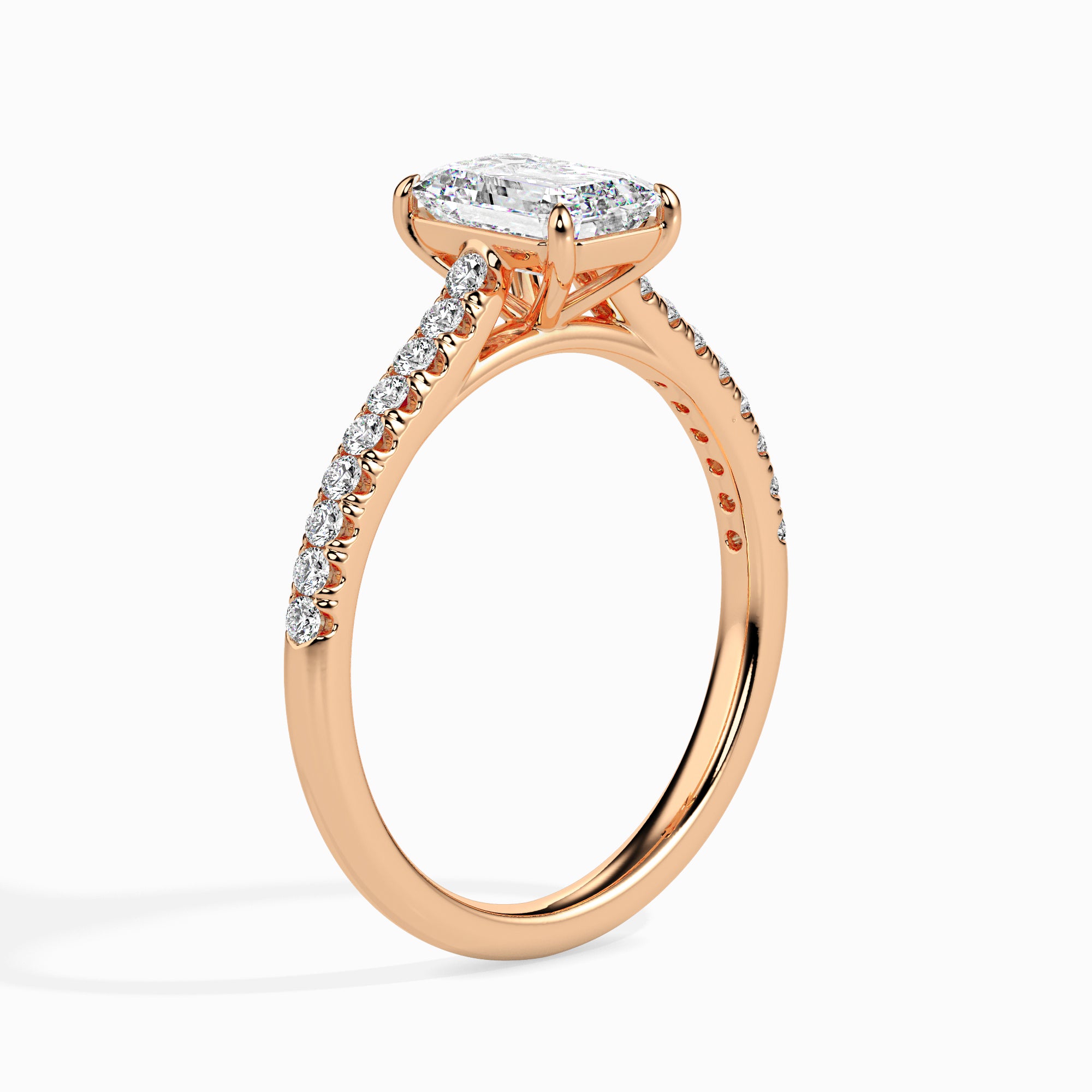 Emerald Cut Prong Set Lab-Grown Diamond Gold Ring