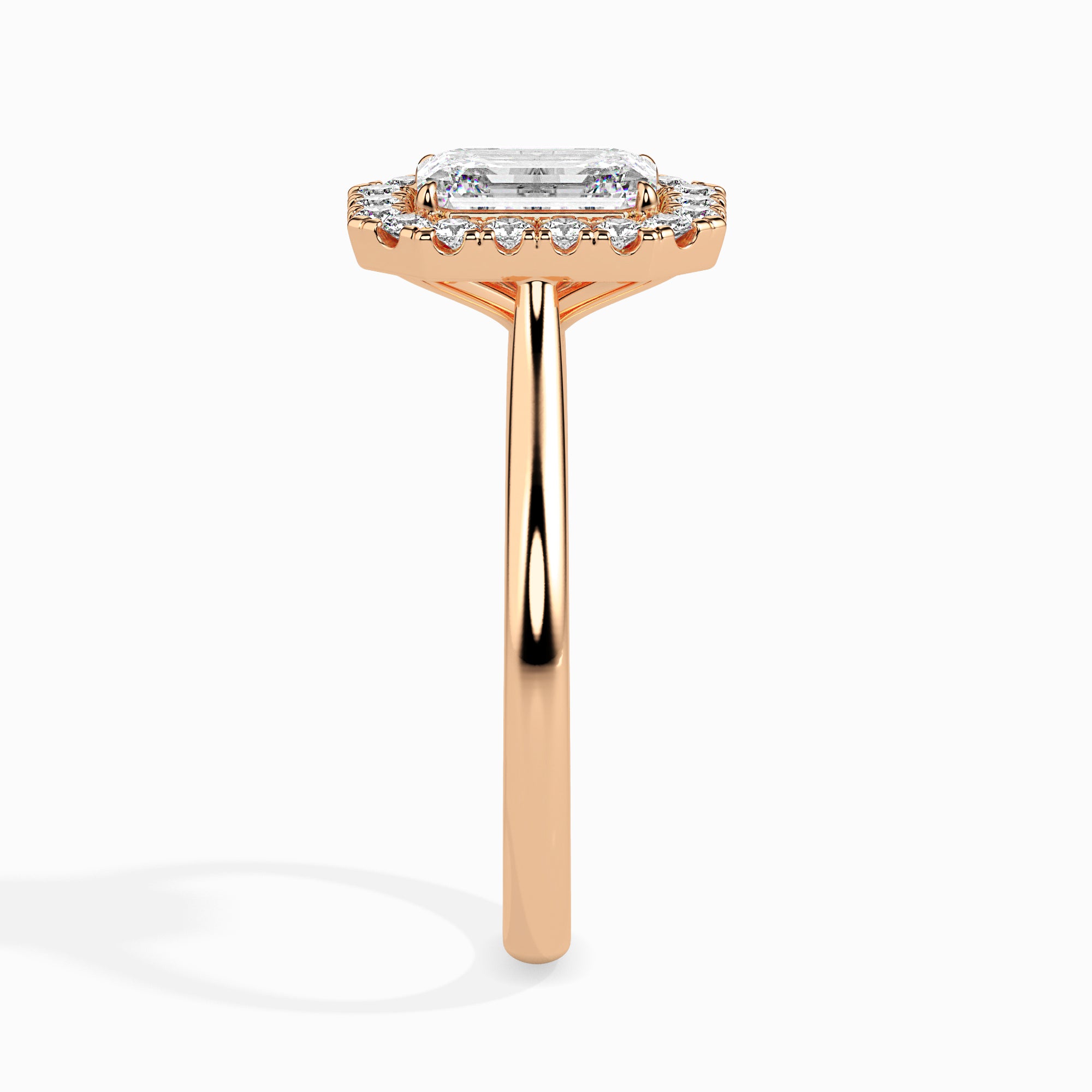 Emerald Cut Halo Lab-Grown Diamond Gold Ring