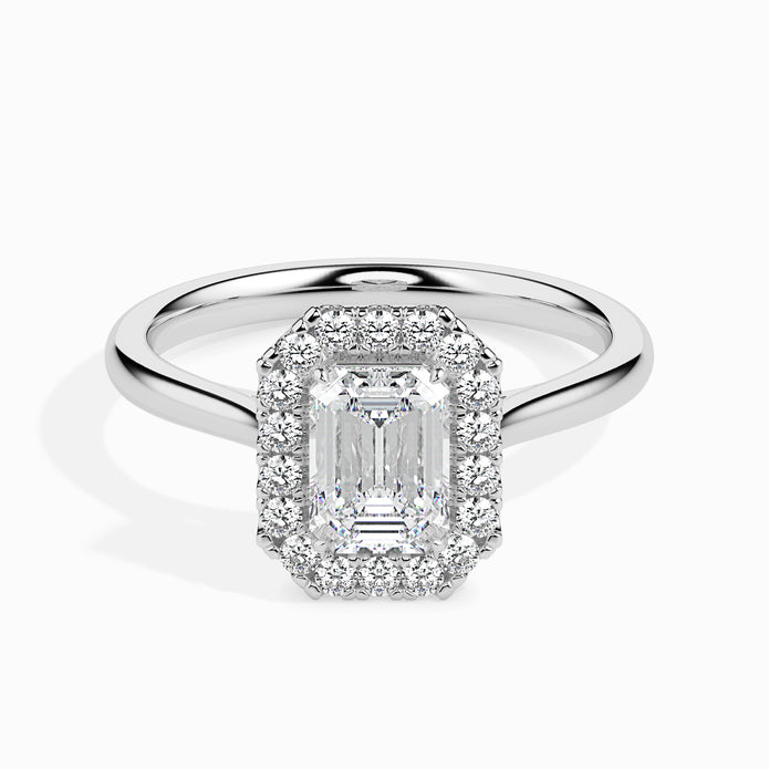 Emerald Cut Halo Lab-Grown Diamond Gold Ring