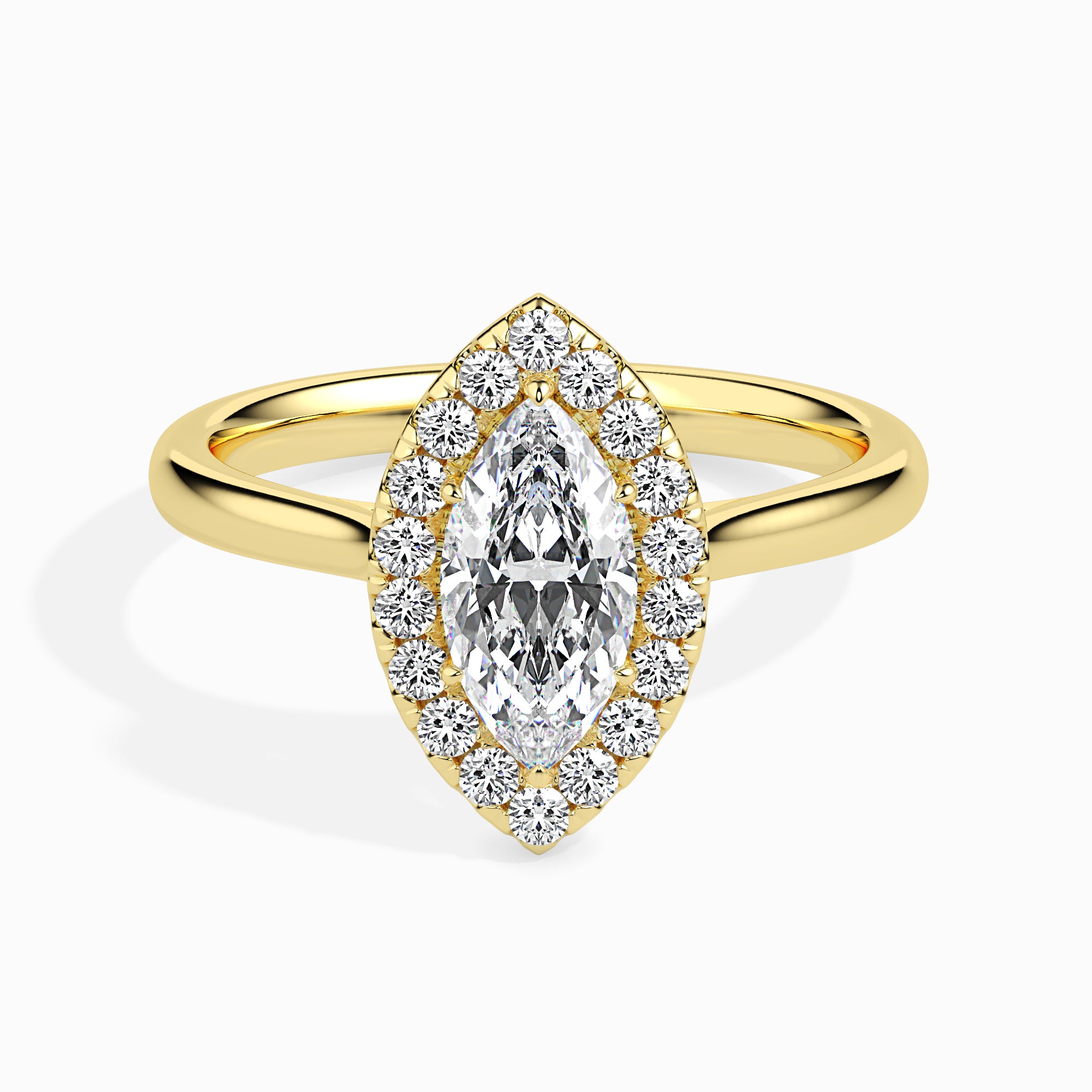 Marquise Cut Halo Lab-Grown Diamond Gold Ring