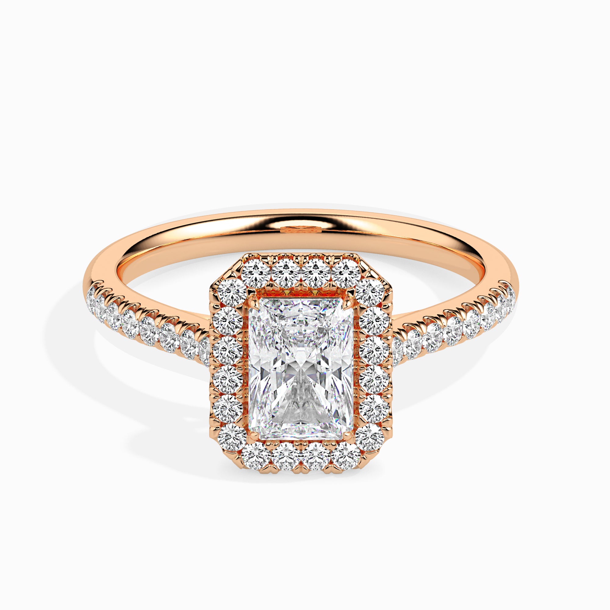 Rectangle Radiant Halo Lab-Grown Diamond Gold Ring