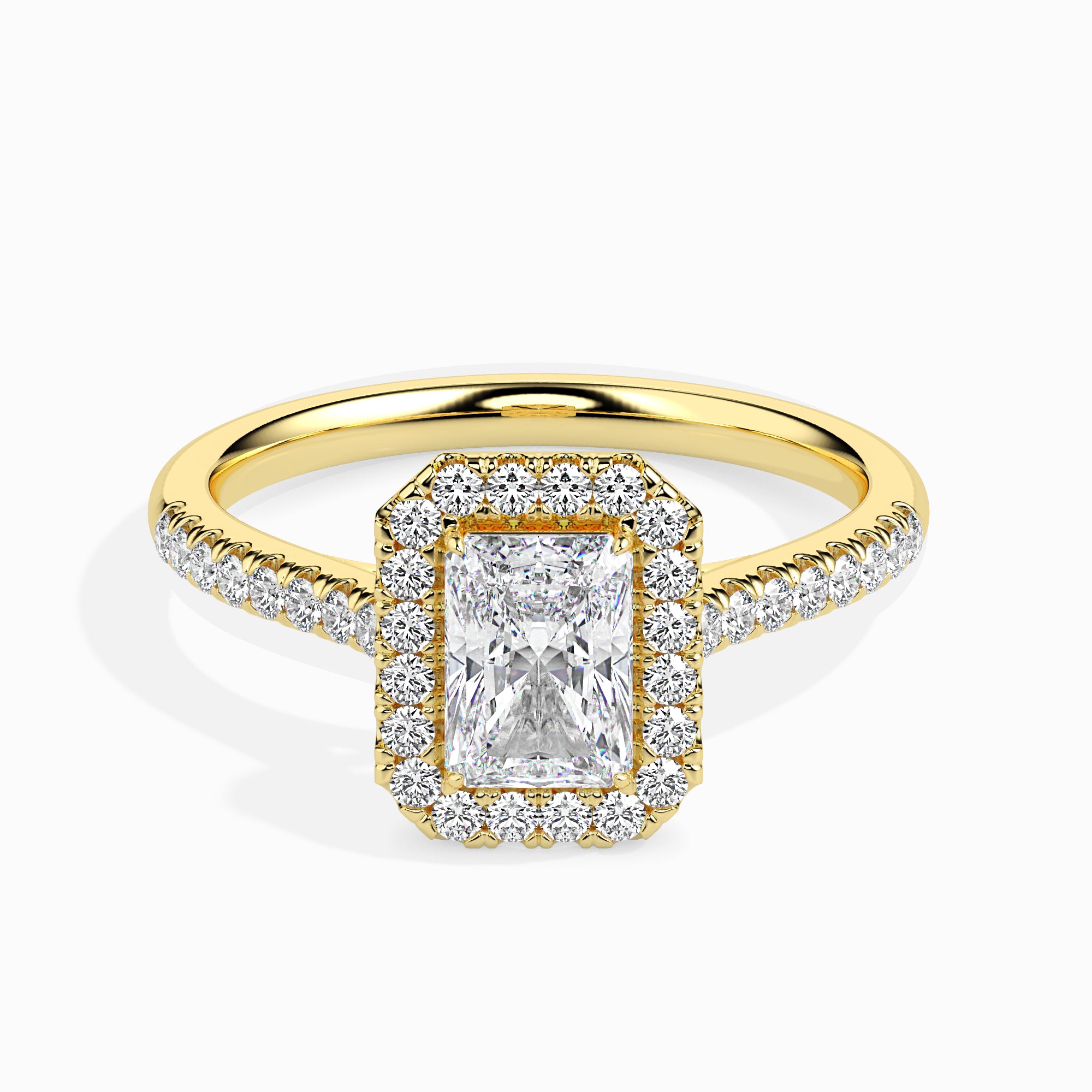 Rectangle Radiant Halo Lab-Grown Diamond Gold Ring
