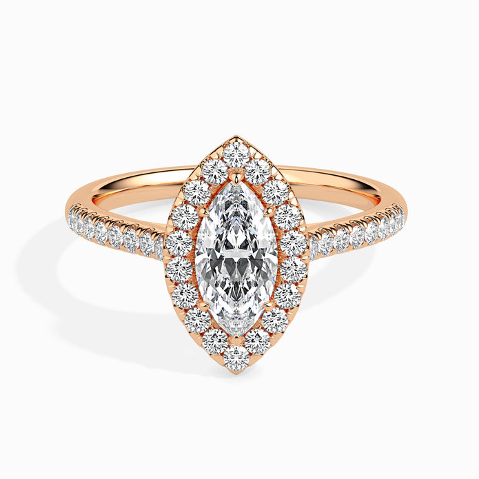 Leaf Shape Marquise Halo Lab-Grown Diamond Gold Ring