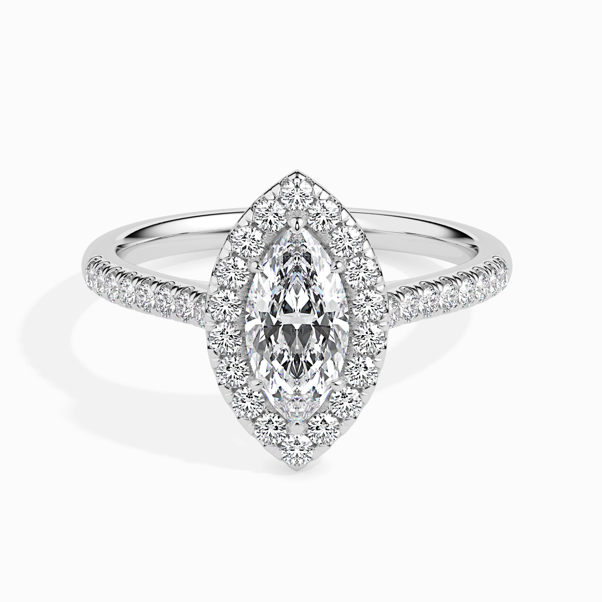 Leaf Shape Marquise Halo Lab-Grown Diamond Gold Ring